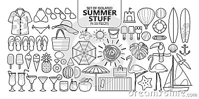 Set of isolated summer stuff in 59 pieces. Vector Illustration