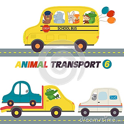 Set of isolated transports with animals part 6 Vector Illustration