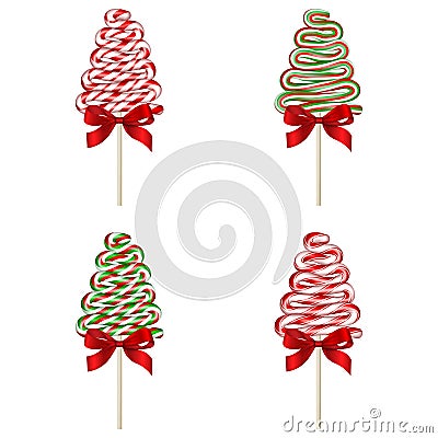 Set of isolated tree shaped christmas lollipops Vector Illustration