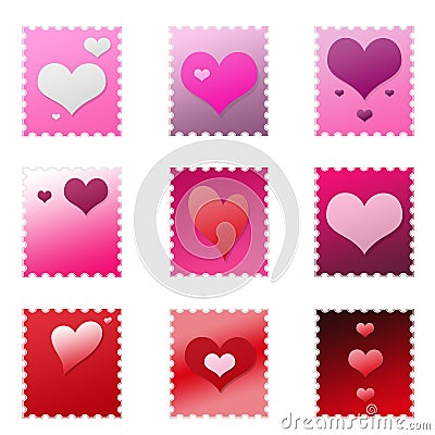 Set of Isolated Valentine Stamps Stock Photo