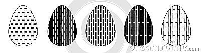 Set of isolated on white background Easter eggs with geometric pattern. Collection of black and white flat egg icons. Vector Vector Illustration