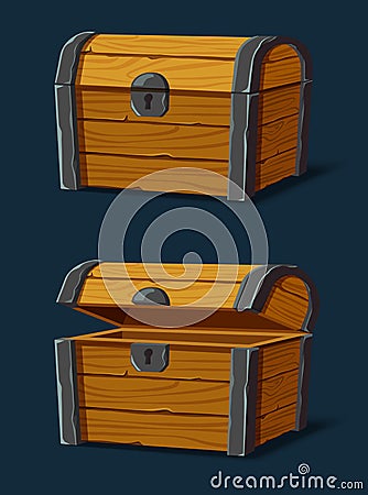 Set of isolated wooden chest or trunk,pirate crate Vector Illustration