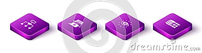 Set Isometric Algorithm, Chat bot, Artificial intelligence AI and Binary code icon. Vector Stock Photo