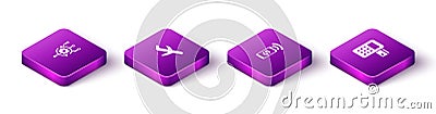 Set Isometric Algorithm, Plane, Contactless payment and Pos terminal icon. Vector Vector Illustration