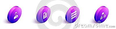 Set Isometric Analyst engineer, File document, Server, Data, Web Hosting and Cloud technology data transfer icon. Vector Vector Illustration