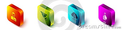 Set Isometric Analyst engineer, Filter setting, Cloud computing lock and Data export icon. Vector Vector Illustration