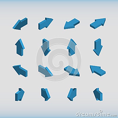 Set of isometric arrows blue. Vector Illustration