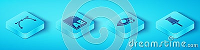 Set Isometric Bezier curve, AE file document, Push pin and Red eye effect icon. Vector Vector Illustration