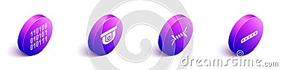Set Isometric Binary code, Motion sensor, Barbed wire and Password protection icon. Vector Vector Illustration