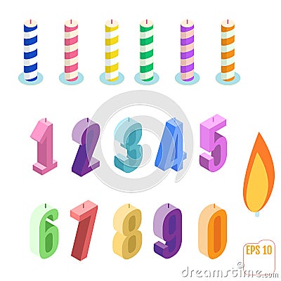Set of isometric birthday candles. Vector Vector Illustration