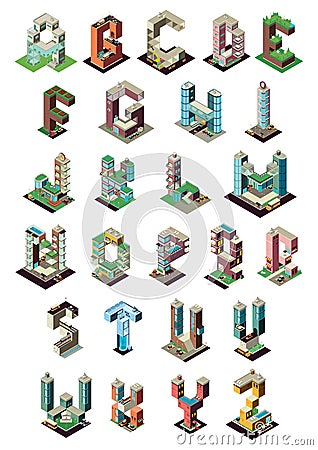 Set of isometric building alphabets. Vector illustration decorative design Vector Illustration