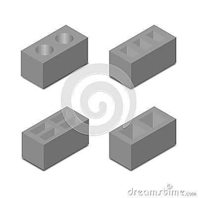 A set of isometric cinder blocks, vector illustration. Vector Illustration