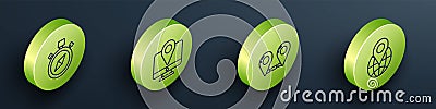 Set Isometric Compass, Monitor with location marker, Route location and Location on the globe icon. Vector Vector Illustration