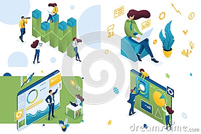 Set of isometric concepts.business analysis, business planning, data analysis. For Concept for web design Vector Illustration