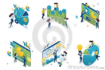 Set of isometric concepts on the theme data analysis and chart for research. For Landing page concepts and web design Vector Illustration