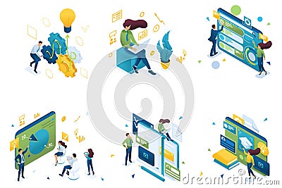 Set of isometric concepts on the topic of training, business training, education system. For Landing page concepts and web design Vector Illustration