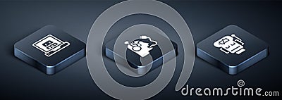 Set Isometric Creating robot, Robot low battery charge and charging icon. Vector Stock Photo