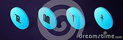 Set Isometric Cross ankh, Aspergillum, The commandments and Torah scroll icon. Vector Vector Illustration