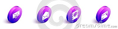 Set Isometric Delete envelope, Envelope, Address book and Envelope icon. Vector Vector Illustration