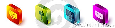 Set Isometric Delete envelope, Mail box, Speech bubble with envelope and Envelope icon. Vector Vector Illustration