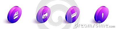 Set Isometric Delete file document, Printer, Mail and e-mail and Fountain pen nib icon. Vector Stock Photo