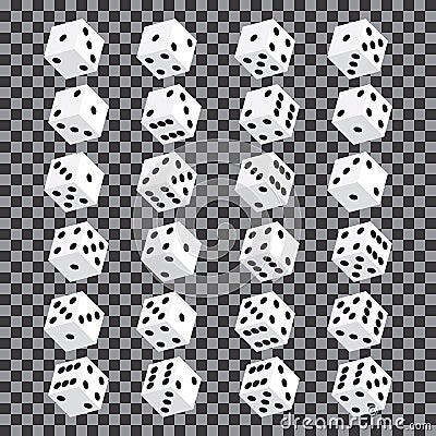 A set of isometric dice. Twenty-four variants loss dice on transparent background. Vector Illustration