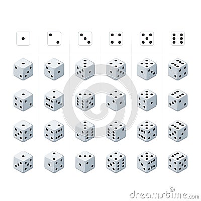 Set of isometric dice vector. Vector Illustration