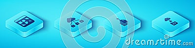 Set Isometric Different files, Cloud technology data transfer, and Data export icon. Vector Vector Illustration