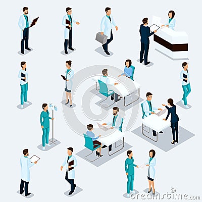 Set Isometric Doctors Hospital Staff Vector Illustration