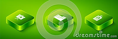 Set Isometric Document folder, Identification badge and Chalkboard with diagram icon. Vector Vector Illustration