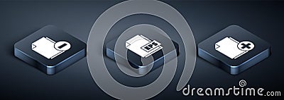 Set Isometric Document with minus, Add new file and EPS file document icon. Vector Vector Illustration