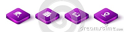 Set Isometric Document with search, Server, Data, Web Hosting, Laptop exclamation mark and Location sales funnel icon Vector Illustration