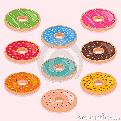 Set of isometric donuts Vector Illustration