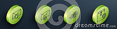 Set Isometric Envelope with magnifying glass, Received message concept, Mail and e-mail and Envelope with shield icon Vector Illustration