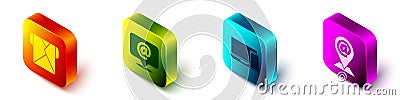 Set Isometric Envelope, Mail and e-mail, Monitor and phone and Location and mail and e-mail icon. Vector Vector Illustration