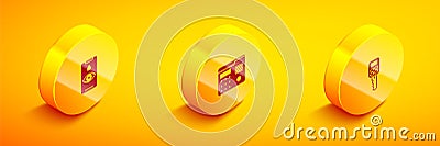 Set Isometric Eye scan, House intercom system and Car key with remote icon. Vector Stock Photo