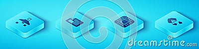 Set Isometric Filter setting, File document, Cloud hacking and Processor with CPU icon. Vector Vector Illustration