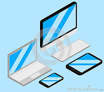 Gagets. Computer, Laptop, Tablet and Phone Vector Illustration