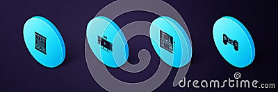 Set Isometric Gamepad, Portable video game console, Live streaming online and guide icon. Vector Vector Illustration