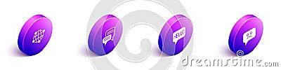 Set Isometric Global technology, Speech bubble chat, Hello in different languages and Sad smile icon. Vector Vector Illustration