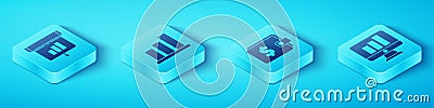 Set Isometric Graph, chart, diagram, infographic, Pie chart infographic, Monitor with graph chart and Wallet with dollar Vector Illustration