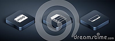Set Isometric Hard disk drive HDD, Laptop and Server, Data, Web Hosting icon. Vector Vector Illustration
