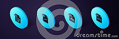 Set Isometric HTML file document, OTF, SVG and M3U icon. Vector Vector Illustration