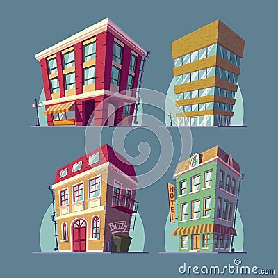 Set of isometric icons buildings in Cartoon style Stock Photo