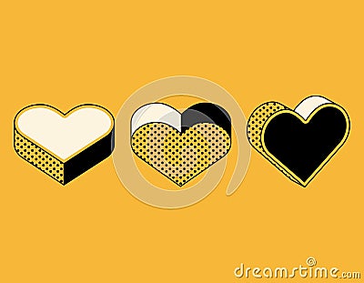 Set of isometric icons of hearts in retro style Vector Illustration