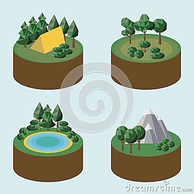 Set of isometric icons outdoor recreation Vector Illustration