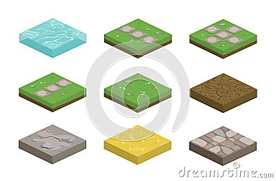 Set of isometric landscape design tiles with different surfaces Vector Illustration