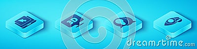 Set Isometric Laptop and cursor, Speech bubble with text 3D, Red eye effect and Light bulb with concept of idea icon Vector Illustration