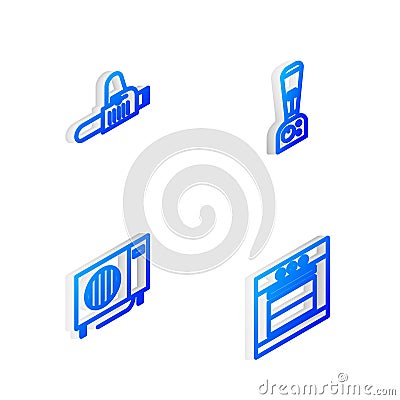 Set Isometric line Blender, Chainsaw, Air conditioner and Oven icon. Vector Vector Illustration