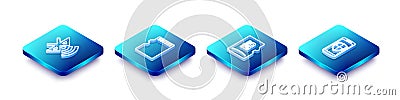 Set Isometric line Bluetooth connected, Micro SD memory card, and Smartphone with shield icon. Vector Vector Illustration